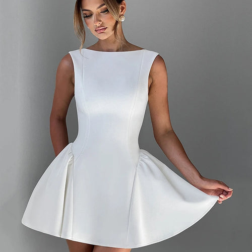 Load image into Gallery viewer, Backless High Waist A-line Sexy Mini Dress For Women Robe Fashion Solid O Neck Bodycon Club Party Sexy Dress Elegant
