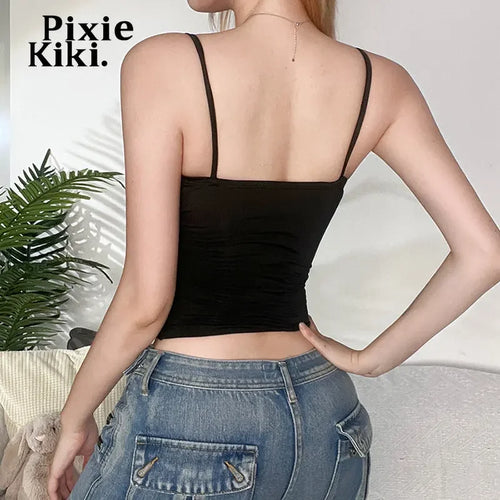 Load image into Gallery viewer, Lace Trim Deep V Neck Backless Crop Tops Y2k Clothes Women Summer Cute Sexy Tanks &amp; Camis Yellow Black P71-BF10
