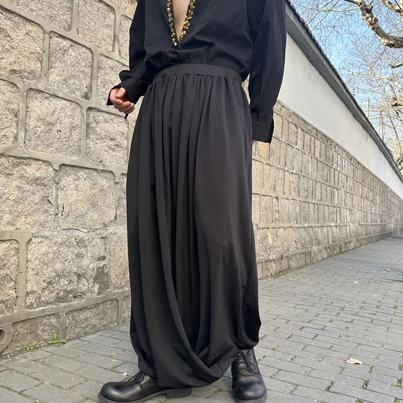 Men's Causal Trousers New Chinese Style Niche Design Irregular Casual Skirt Pants Trend Personalized Loose Pants 9W1788