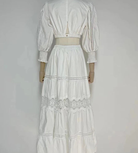 Vintage Lace Panel Dress For Women V Neck Long Sleeve Cut Out High Waist A Line Midi Dresses Female Spring 2022 Clothing New