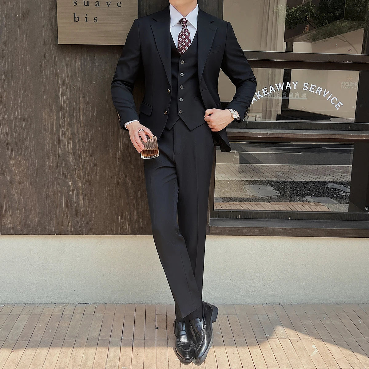 Men's Suit Three-piece New Spring Men's Set Blazer Single Breasted Vest Slim Pants Business Casual Solid Color 9W1573