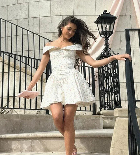 Fashion Summer Dresses 2024 Floral Print Short Party Dresses Off The Shoulder Tulle Dress A Line Women's Clothing