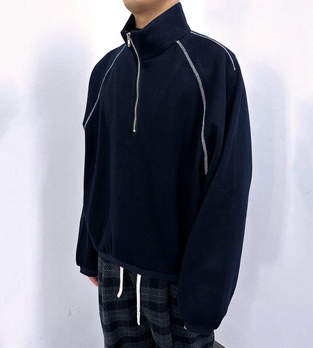 Men's Sweatshirts Korean Style Splicing Patchwork Trendy Multi Zippers Stand Collar Solid Color Male Casual Clothing 9W1825