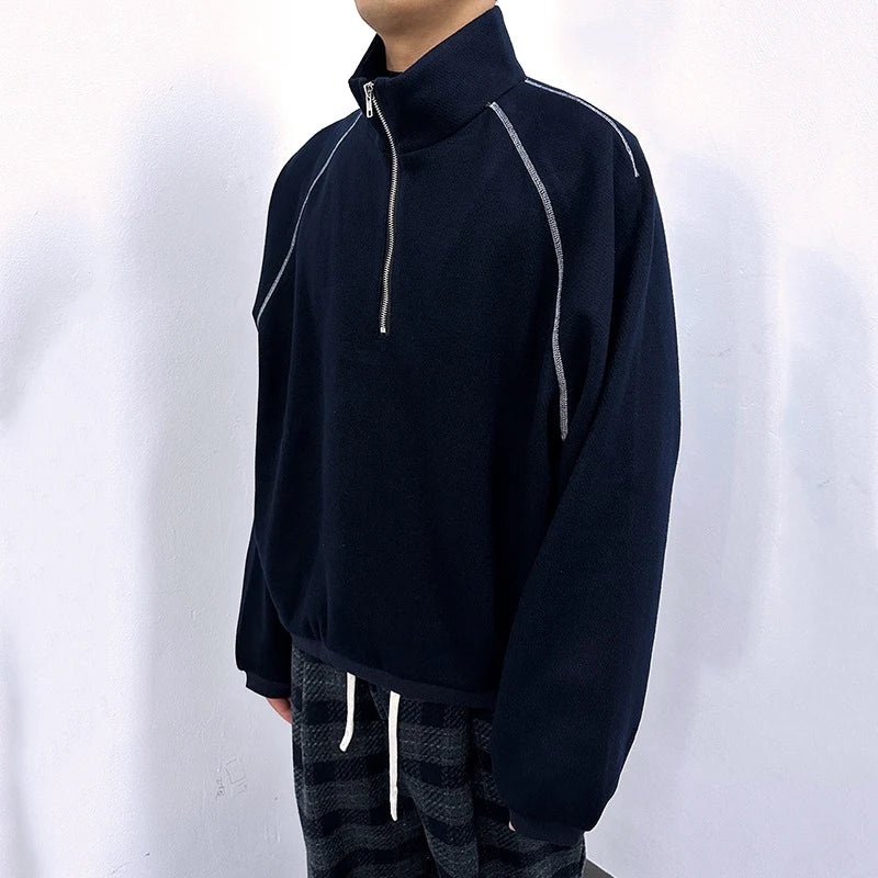 Men's Sweatshirts Korean Style Splicing Patchwork Trendy Multi Zippers Stand Collar Solid Color Male Casual Clothing 9W1825