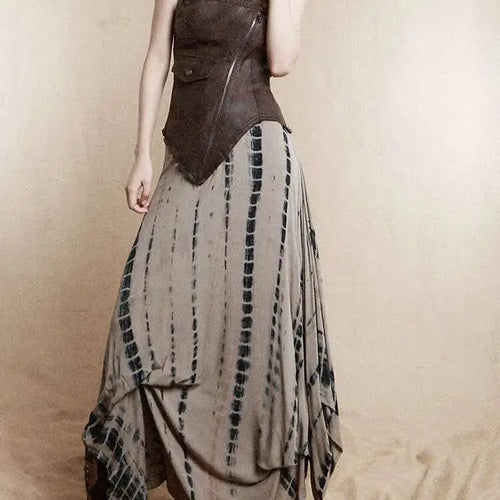 Load image into Gallery viewer, Women Brown Irregular Spliced Tie Dye Vintage Long Strapless Dress New Sleeveless Fashion Tide Spring Autumn 2025 1DH9375
