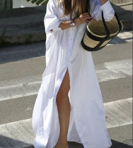 Maxi Dresses for Women 2025 Summer Going Out Clothing Split-side Woman Boyfriends Style  Buttoned Long Shirt Dress