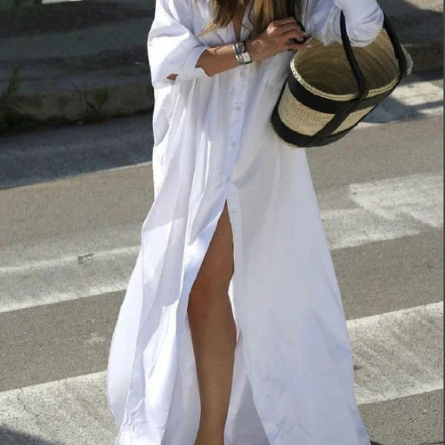 Load image into Gallery viewer, Maxi Dresses for Women 2025 Summer Going Out Clothing Split-side Woman Boyfriends Style  Buttoned Long Shirt Dress
