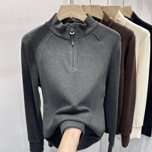 Load image into Gallery viewer, Autumn Winter Korean Fashion Solid Half Zipper Stand Pullover T Shirt Women Long Sleeved Tops 2024 Simplicity Versatile Clothing
