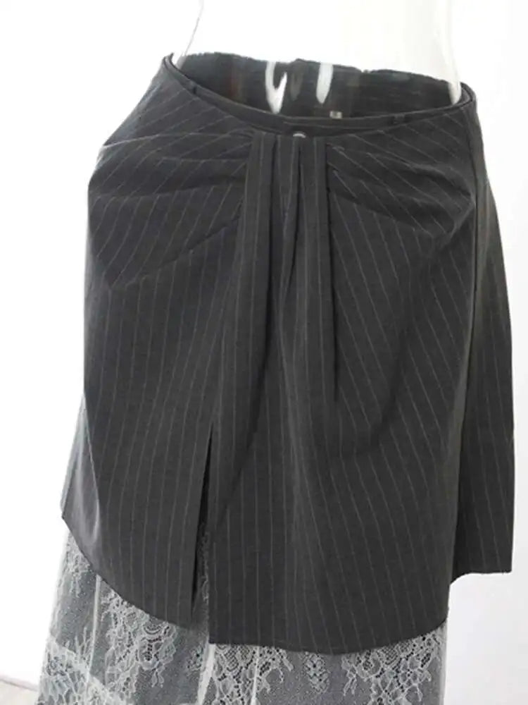 High Waist Gray Lace Striped Long Wide Leg Elegant Pants New Trousers Women Fashion Tide Spring Autumn 2025 1DH7476