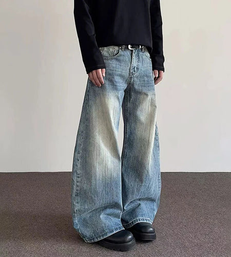 Men's Jeans New American Style High Street Cleanfit Curved Knife Male Flared Straight Leg Trousers Trendy Bottoms 9W1488