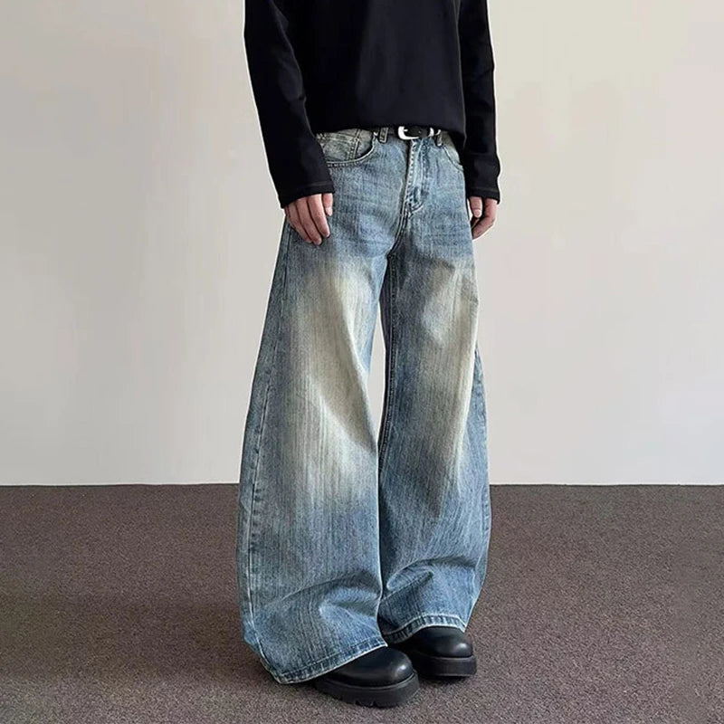 Men's Jeans New American Style High Street Cleanfit Curved Knife Male Flared Straight Leg Trousers Trendy Bottoms 9W1488