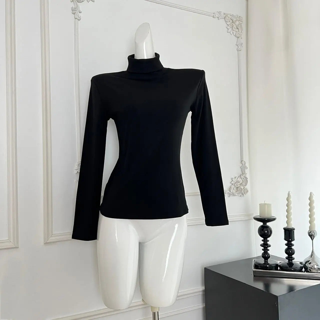 Black White Elegant Velvet Sweater Women Grey High Neck Long Sleeve Basic Knit Tops 2024 Autumn Winter Simplicity Versatile Chic