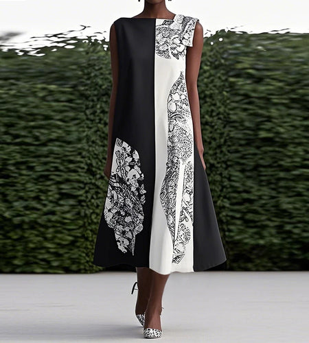 Summer Vintage Printed Maxi Dresses 2025 Woman Simple Sleeveless Asymmetric Contrast Color Casual Long Dresses