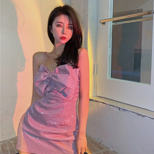 Load image into Gallery viewer, Y2k Sexy Pink Slip Dress Backless Night Evening Party Bodycon Wrap Slim Off Shoulder Mini Short Dresses Outfits
