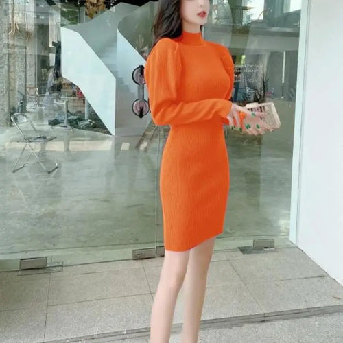 Load image into Gallery viewer, Korean Version Autumn 2024 New Women's Half High Neck Knitted Dress Elegant Festival Slim Long Sleeve Dress Simplicity Clothing
