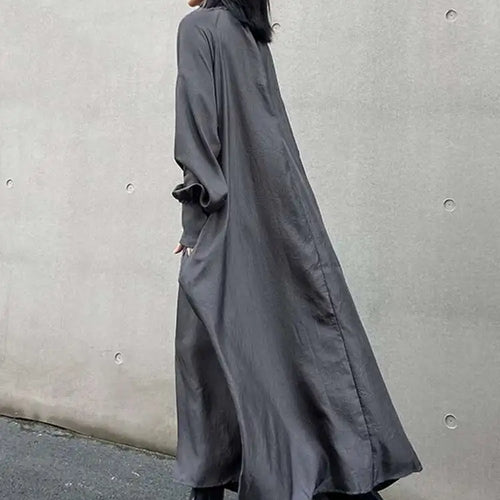 Load image into Gallery viewer, Women Gray Brief Long Big Size Elegant Dress New Turtleneck Long Sleeve Loose Fit Fashion Tide Spring Autumn 2025 1DH0252
