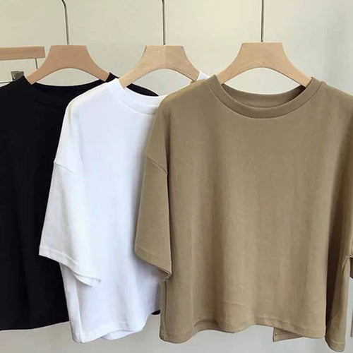 Load image into Gallery viewer, Summer New Ladies Casual Backless T-Shirt 2024 Korean Women Round Neck Loose Sweet Spicy Wind Short-Sleeved Crop Tops
