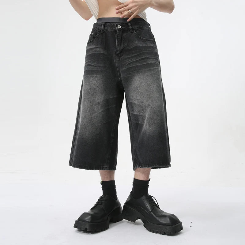 Calf-Length Pants High Street Straight Men Jeans Summer Fashion Men's Clothing American Style Denim Shorts 9C5970