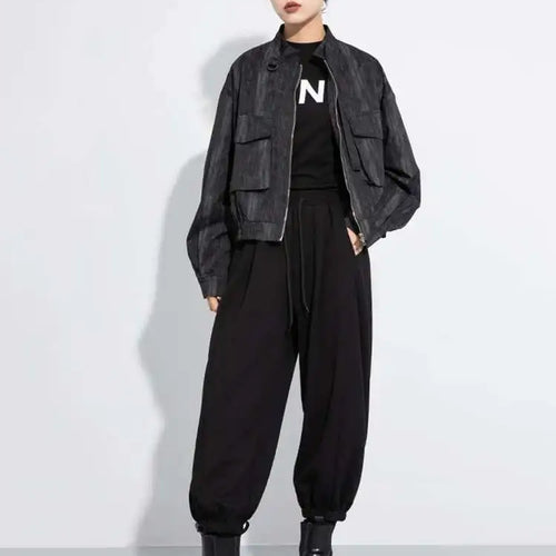 Load image into Gallery viewer, High Elastic Waist Black Drawstring Long Wide Leg Casual Pants New Trousers Women Fashion Tide Spring Autumn 2025 1DH7794
