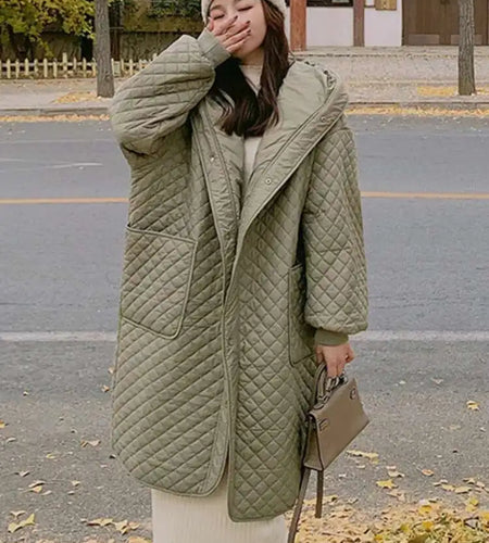 Army Green Big Size Keep Warm Hooded Cotton-padded Coat Long Sleeve Women Parkas Fashion New Autumn Winter 2025 1DH8601