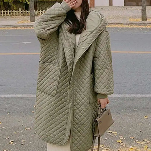 Load image into Gallery viewer, Army Green Big Size Keep Warm Hooded Cotton-padded Coat Long Sleeve Women Parkas Fashion New Autumn Winter 2025 1DH8601
