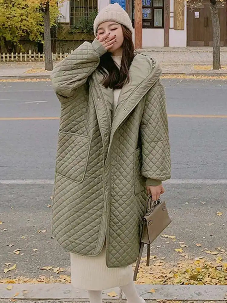 Army Green Big Size Keep Warm Hooded Cotton-padded Coat Long Sleeve Women Parkas Fashion New Autumn Winter 2025 1DH8601
