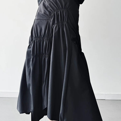 Load image into Gallery viewer, High Elastic Waist Black Irregular Pleated Midi Elegant Half-body Skirt Women Fashion Tide New Spring Autumn 2025 1DJ0400
