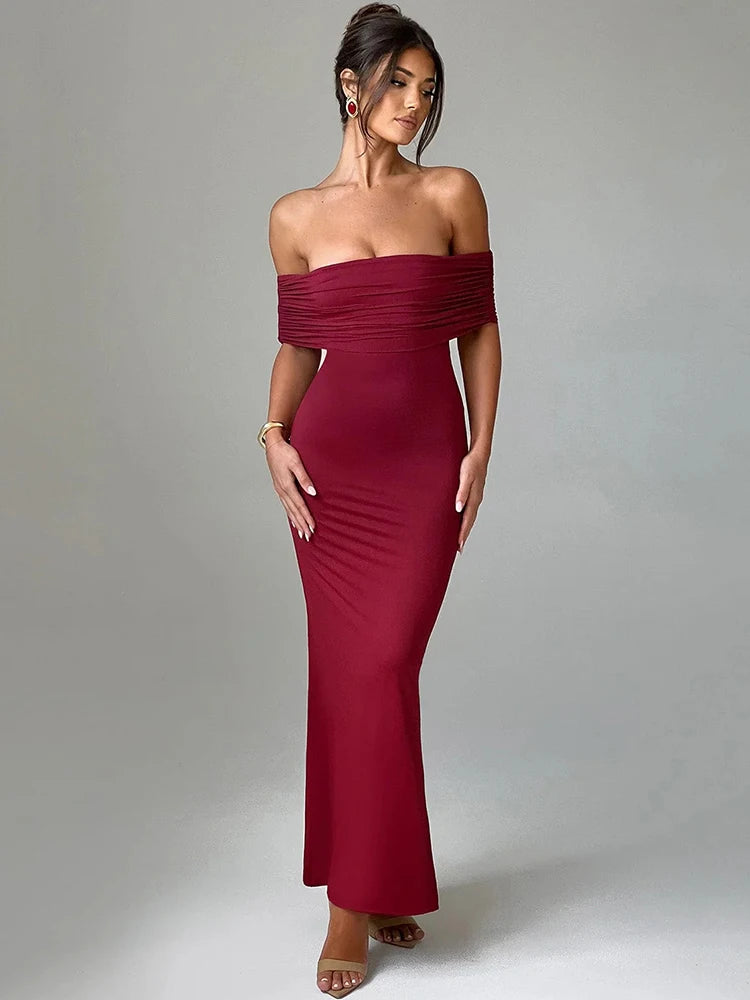 Strapless Backless Sexy Maxi Dress For Women Black Solid Off-shoulder Sleeveless Bodycon Club Party Long Dress Elegant