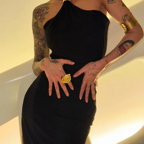 Load image into Gallery viewer, Turtleneck Off-shoulder Sexy Knit Maxi Dress For Women Gown Metal Buckle Strapless Sleeveless High Waist Knitted Dress
