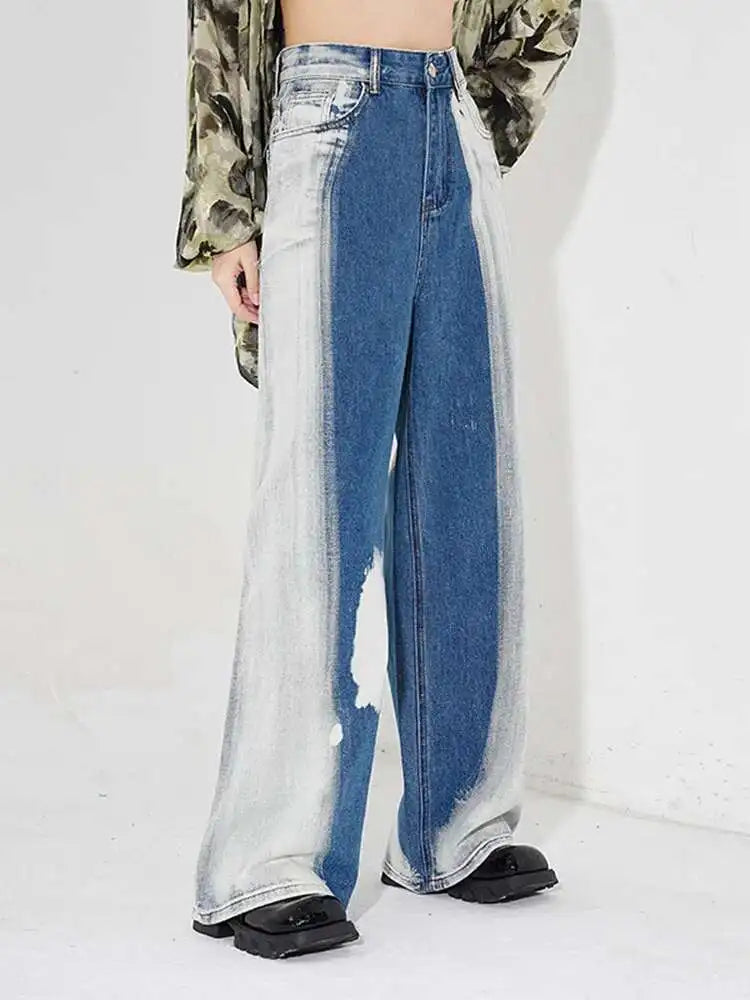 High Waist Blue Denim Gradual Color Casual Long Wide Leg Jeans New Women Trousers Fashion Tide Spring Autumn 2025 1DH4937
