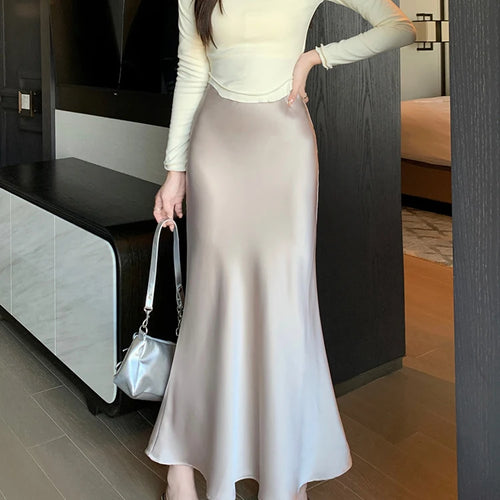 Load image into Gallery viewer, Autumn French 2024 Solid High Waist Vacation Long Skirt For Women Office Elegant Versatile Wrap Hip Fishtail Skirts Simplicity
