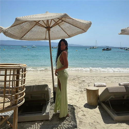 Load image into Gallery viewer, Deep V Neck High Split Maxi Dress For Women Gown Halter Flower Backless Sleeveless Bodycon Knit Long Dress Elegant
