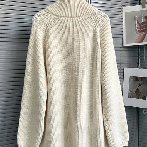 Load image into Gallery viewer, Solid Minimalist Sweaters For Women Turtleneck Long Sleeve Loose Patchwork Zipper Knitting Sweater Female Clothing
