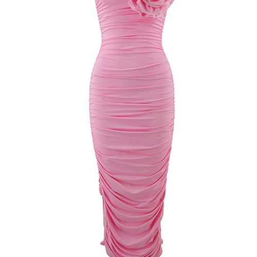 Load image into Gallery viewer, Summer Sexy Spicy Girl Bra Slim Fit Bag Hip Fold 3D Flower Mid length Dress
