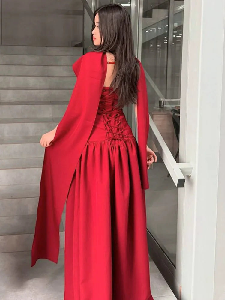 Sexy Strapless Sleeveless Backless Ribbon Long Dress For Women's 2025 Spring/summer New Elegant Slim Party Evening Dress