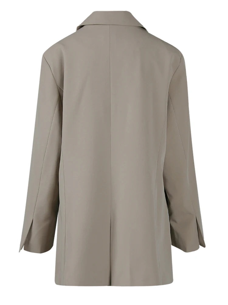 Big Size Khaki Long Blazer Wide Leg Pants Two Piece Suit New Lapel Long Sleeve Women Fashion Tide Spring Autumn 2025