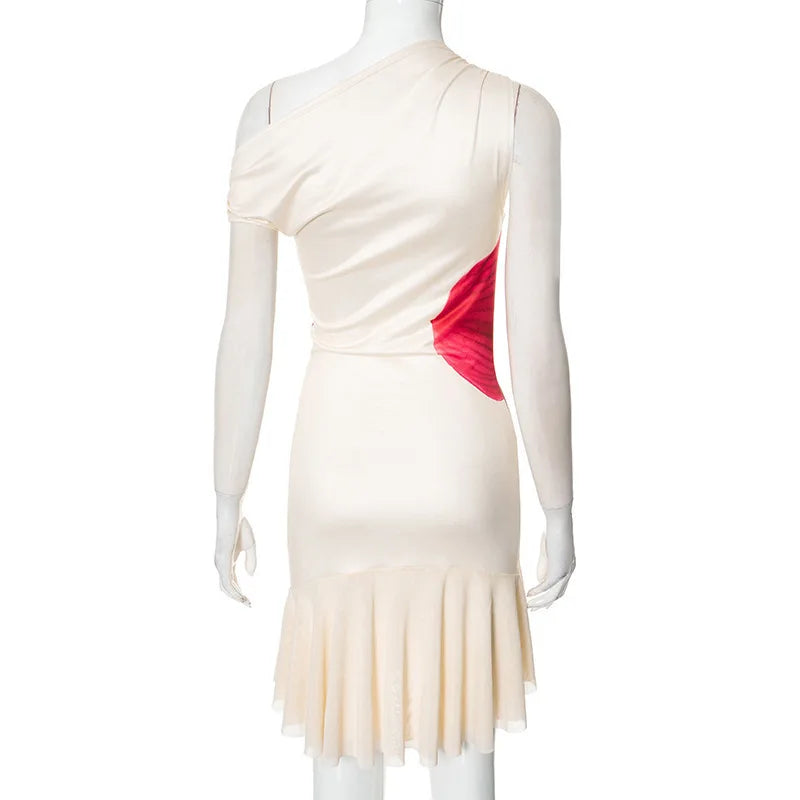 Skew Collar Ruffled Print Sexy Mini Dress For Women Off-shoulder Sleeveless Backless High Waist Printed Dress Vestido