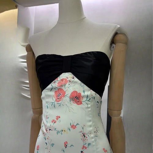 Load image into Gallery viewer, Hit Color Printing Spliced Bowknot Dresses for Women Strapless Sleeveless Sexy Dress Female Fashion Clothing New
