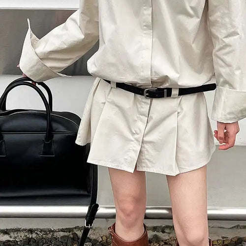 Load image into Gallery viewer, Women White Hem Pleated Elegant Big Size Mini Shirt Dress New Lapel Long Sleeve Fashion Tide Spring Autumn 2025 1DH9552
