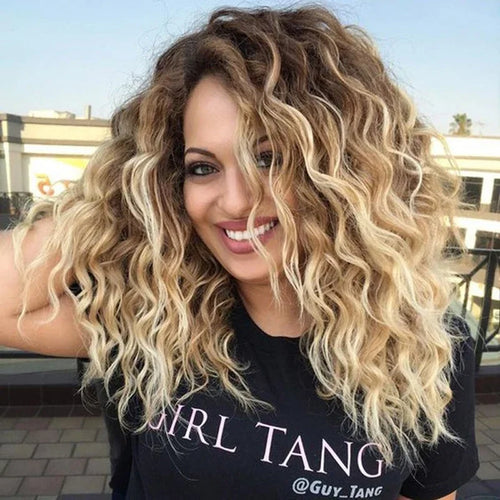 Load image into Gallery viewer, Synthetic Woman Wig Curly Long Wave Wig with Dark Root Blonde Ombre Wig Female Fluffy Hair Halloween Costume for Women
