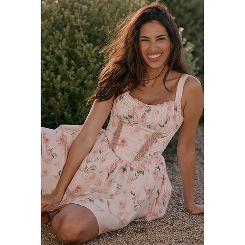 Load image into Gallery viewer, Floral Print Backless Sexy Mini Dress Women Robe Summer Fashion Square Collar Sleeveless High Waist A-line Club Dress
