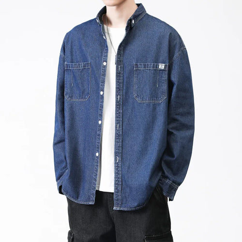 Load image into Gallery viewer, Men's Cargo Denim Shirt Turn-down Collar New Washed Loose Korean Fashion Long Sleeve Male Shirts Spring 2025 9W1317

