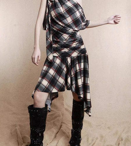 Solid Slimming Temperament Dresses For Women Diagonal Collar Sleeveless High Waist Temperament Dress Female Fashion