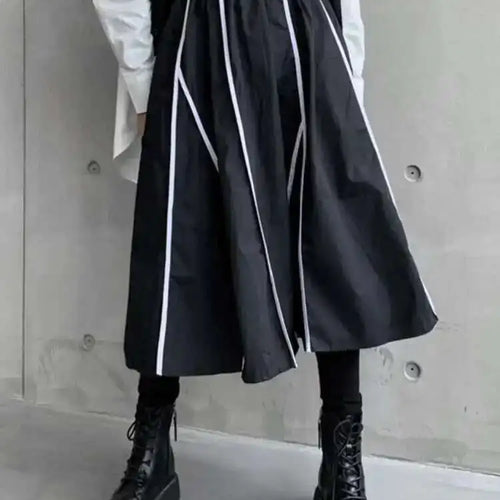 Load image into Gallery viewer, High Elastic Waist Black Liem Spliced Casual Long Half-body Skirt Women Fashion Tide New Spring Autumn 2025 1DE1829
