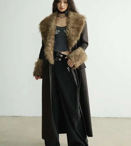 Women Dark Gray Detachable Fur Collar Big Size Thick Long Blazer New Long Sleeve Jacket Fashion Autumn Winter 2025 1DH8271