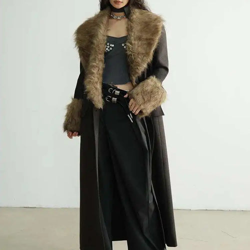 Load image into Gallery viewer, Women Dark Gray Detachable Fur Collar Big Size Thick Long Blazer New Long Sleeve Jacket Fashion Autumn Winter 2025 1DH8271
