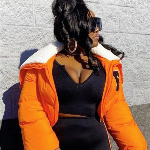 Load image into Gallery viewer, Letter Printing Winnter Clother For Women Coat Long-sleveed Zipper All-match Down Wadded Jacket Streetwear Casual Warmth
