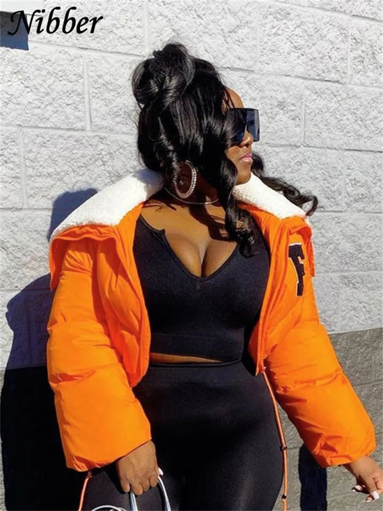 Letter Printing Winnter Clother For Women Coat Long-sleveed Zipper All-match Down Wadded Jacket Streetwear Casual Warmth