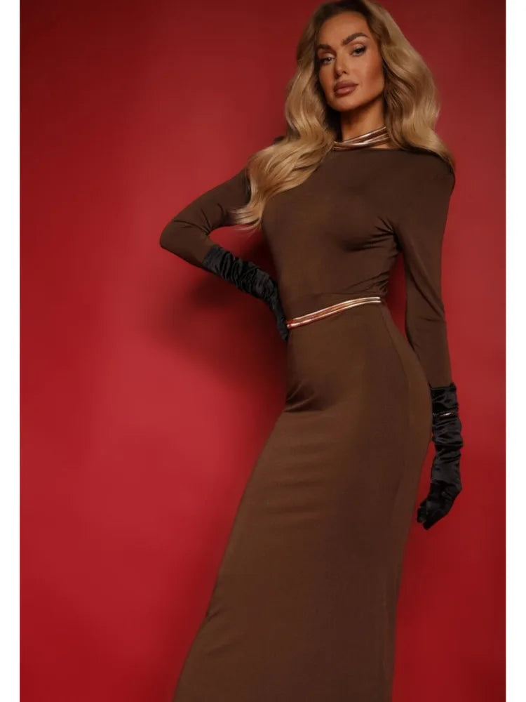 Elegant Long Sleeve Bow Body Con Party Evening Dress Women Winter New Elastic Slim Maxi Vestidos Sexy Deep V Clothing