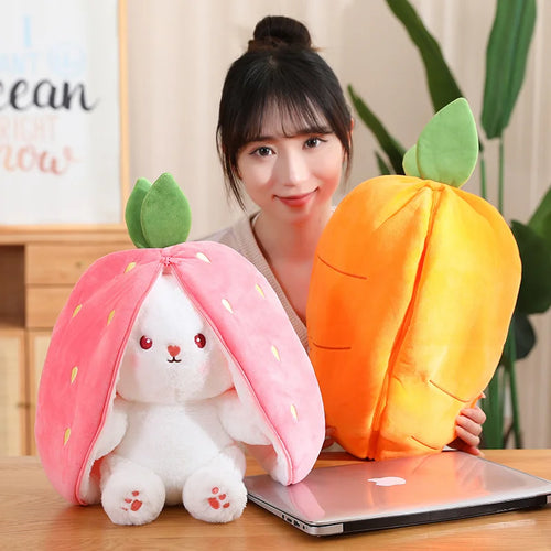 Load image into Gallery viewer, Kawaii Fruit Transfigured Bunny Plush Toy Cute Carrot Strawberry Turn Into Rabbit Plush Toy Kids Birthday Christmas Gift
